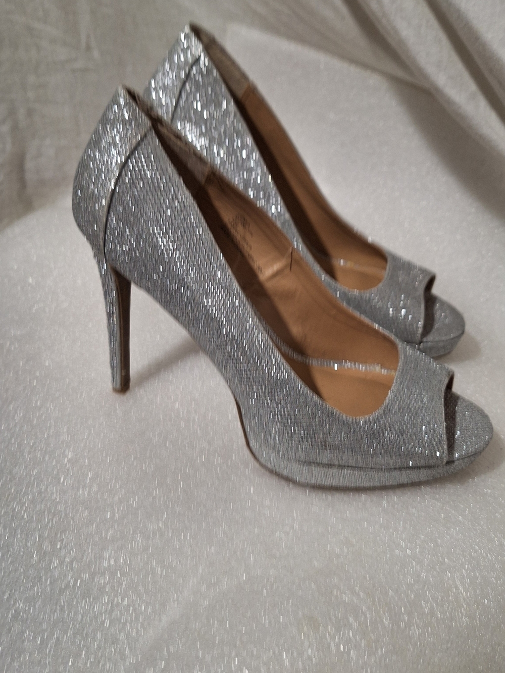 Silver Glitter Peep-Toe High Heels
